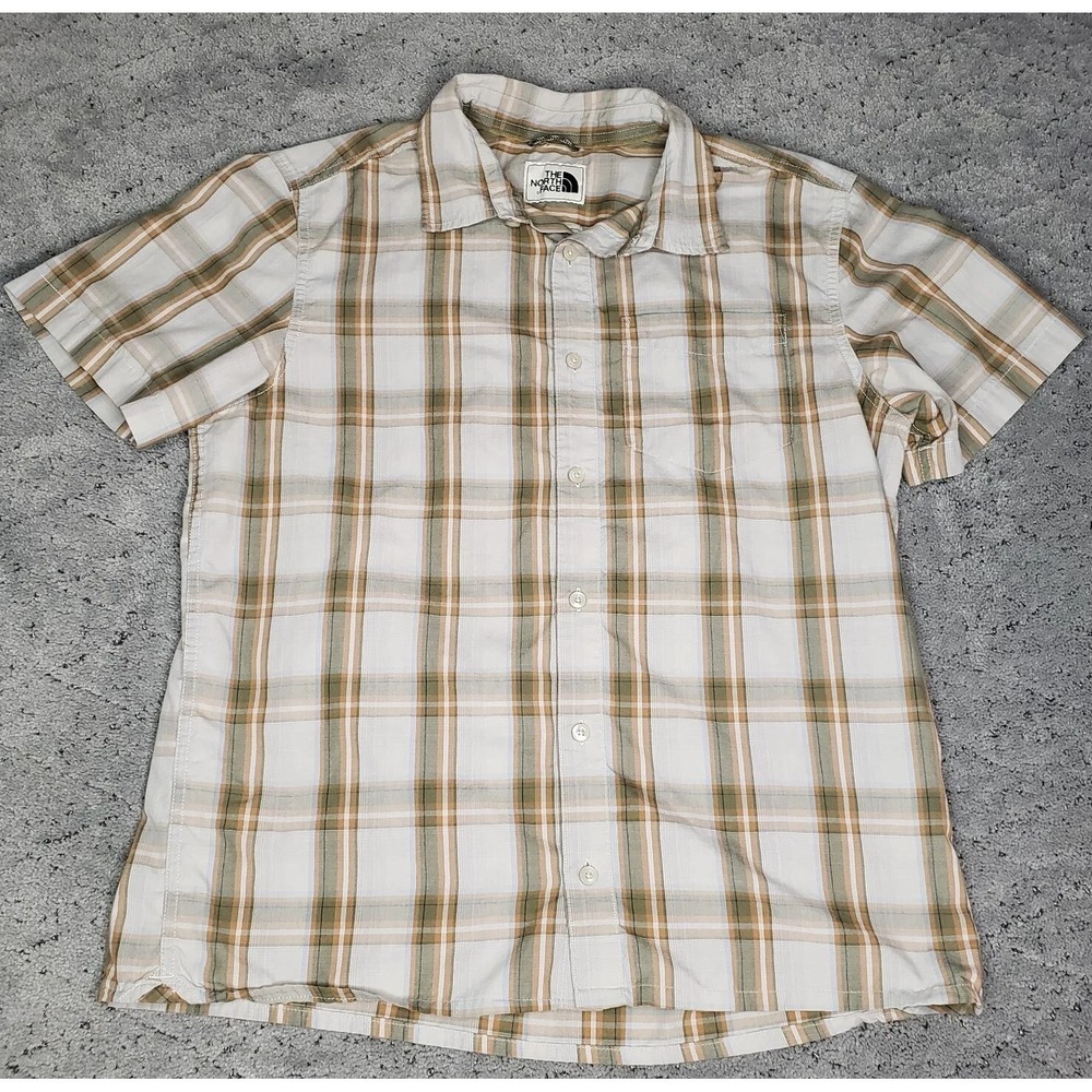 The North Face Shirt Mens Size Medium Brown Plaid Short Sleeve Collared Casual
